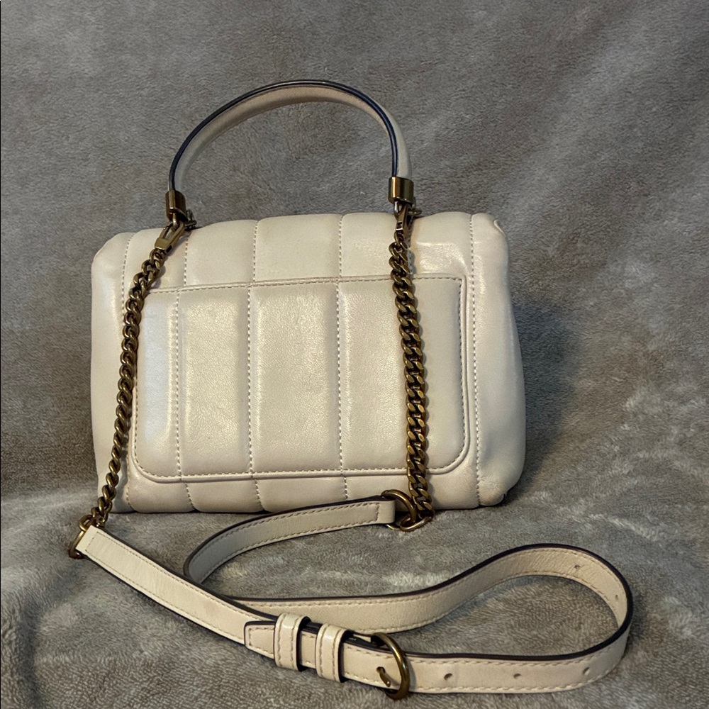 Tory Burch Cream Quilted Shoulder Bag with Gold Accents - Picture 13 of 15